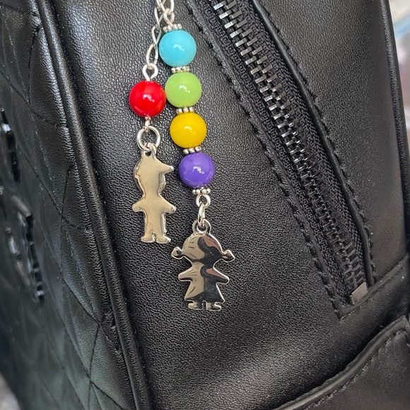 Colorful Beaded Bag Charm with Boy and Girl Pendants - Picture 2 of 6